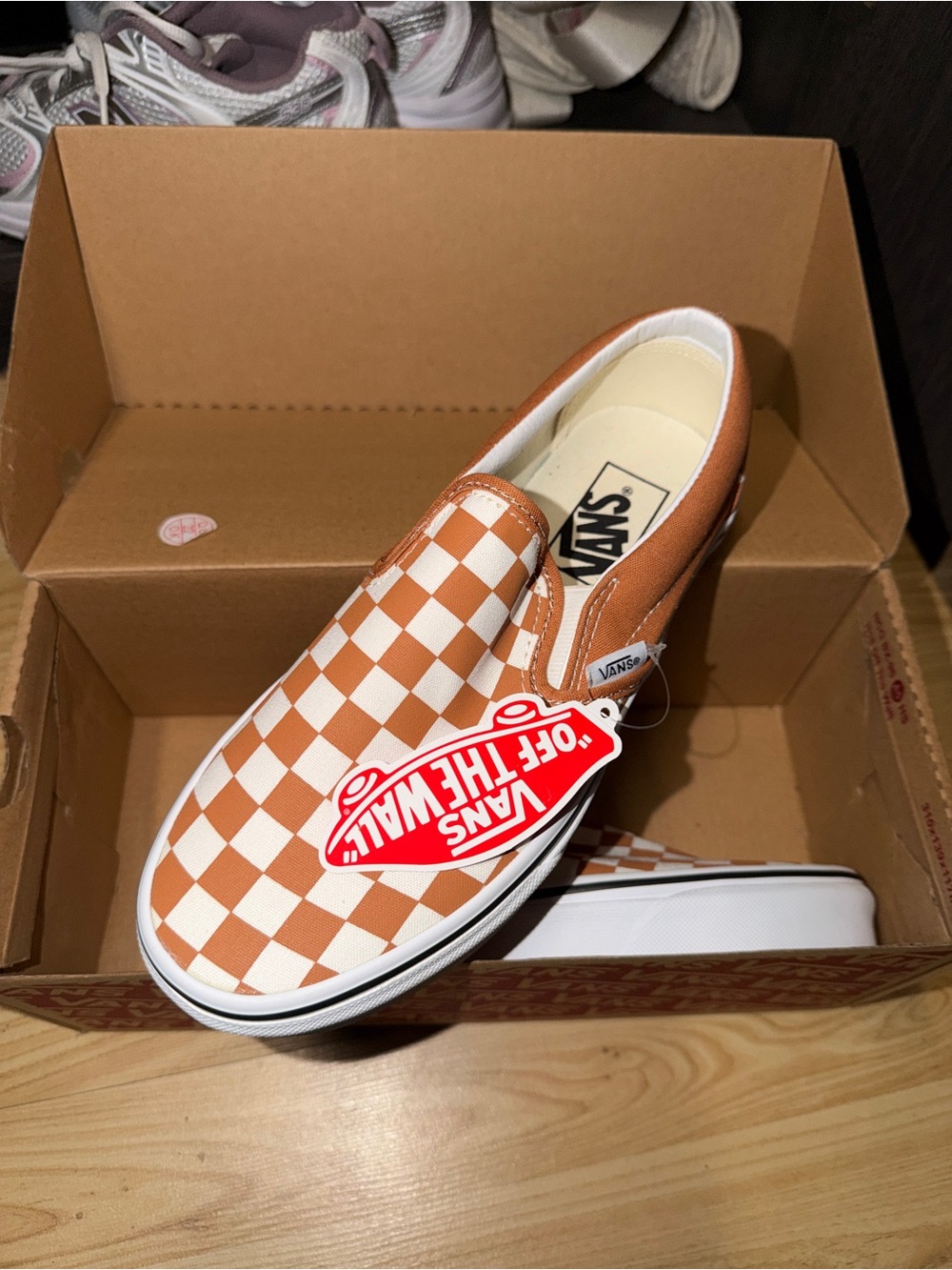 Vans Checkerboard Slip-On in Brown and White